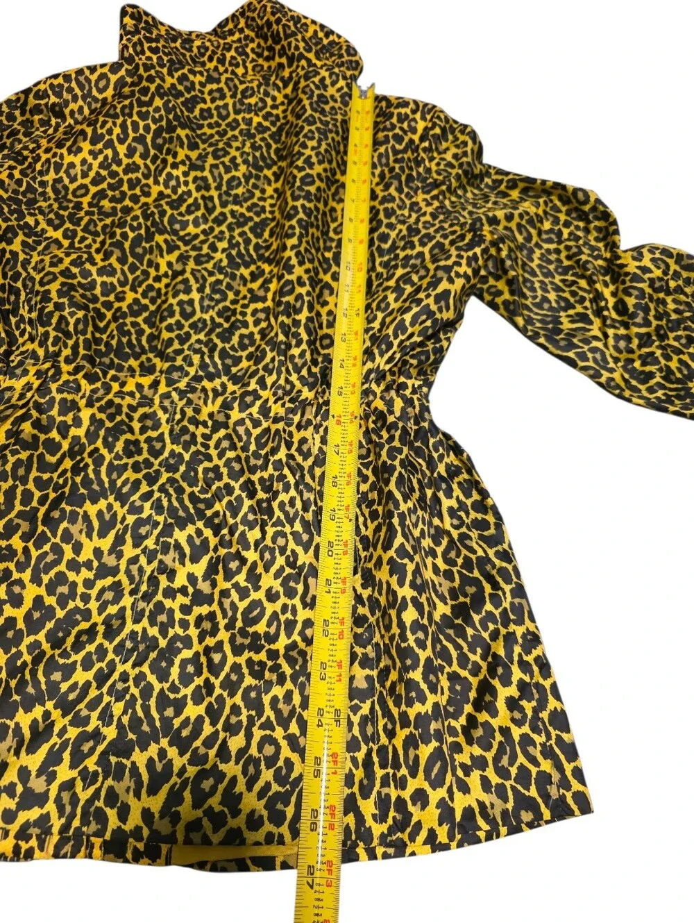Yellow Leopard Print Drawstring Waist & Neck Windbreaker Rhinestone Detail OS